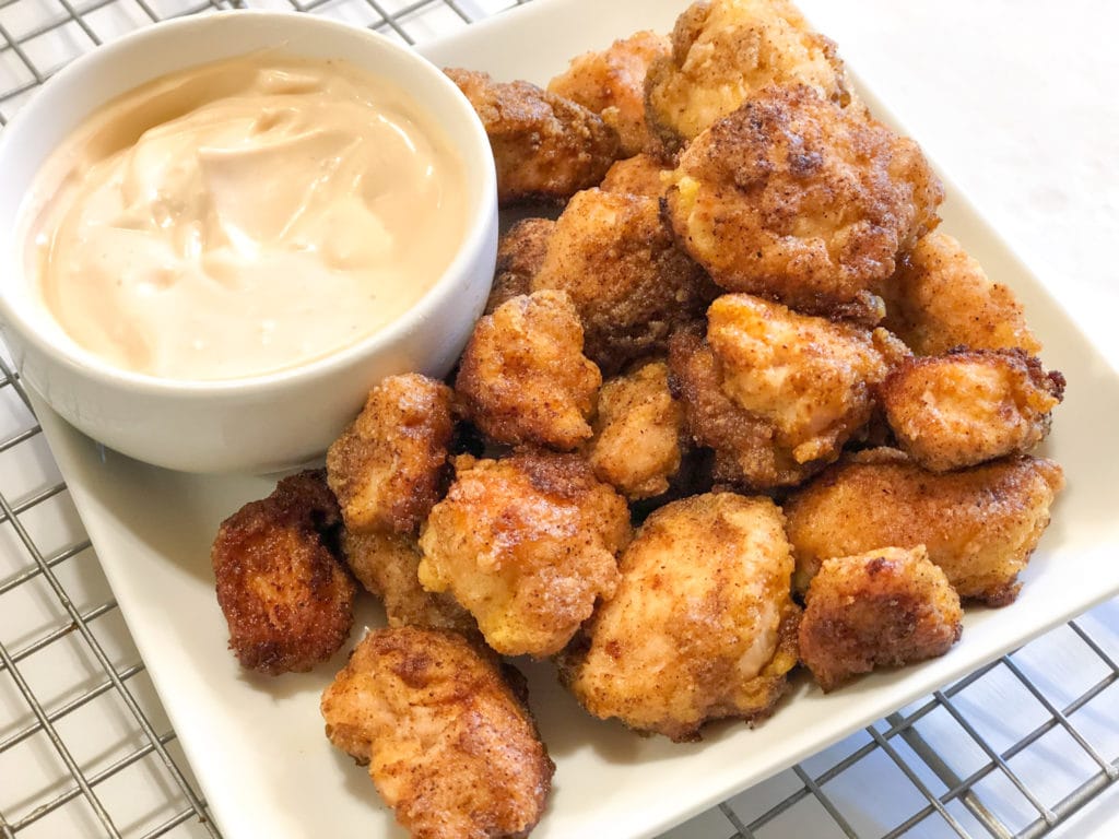 Close up of chicken nuggets made with almond flour