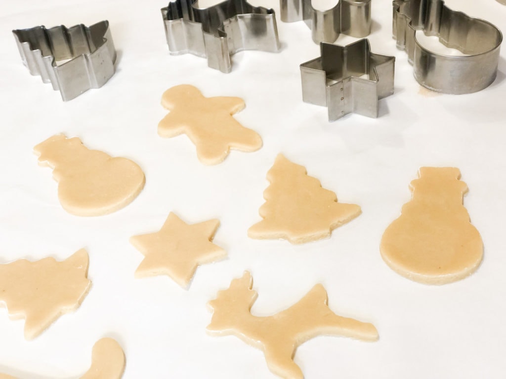Close up of cut out cookies
