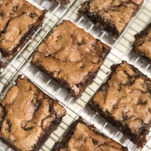 Close up of Paleo chocolate chip blondies on cooling rack