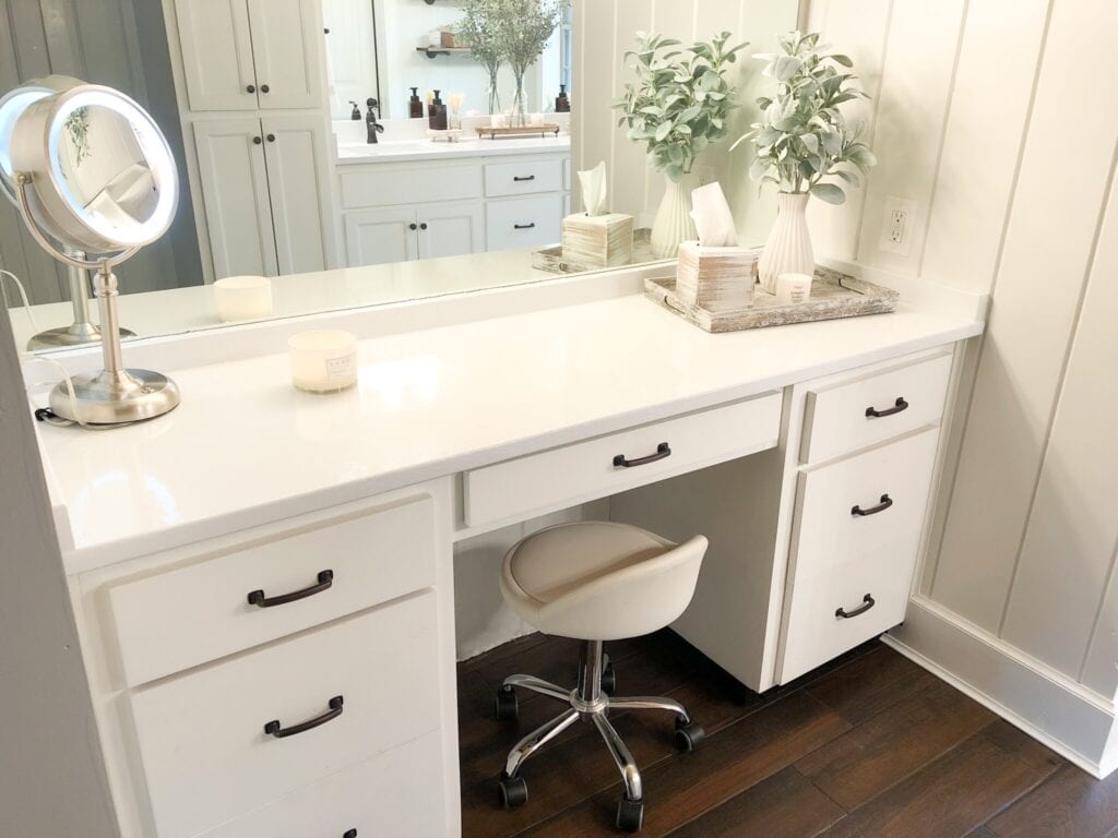 Finished white faux marble vanity counter