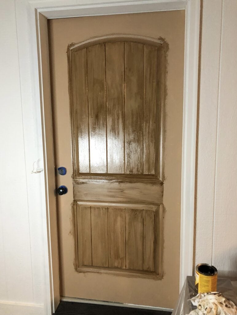 Front door with first layer of gel stain